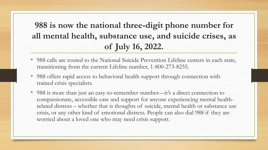 988 is now the national three digit phone number