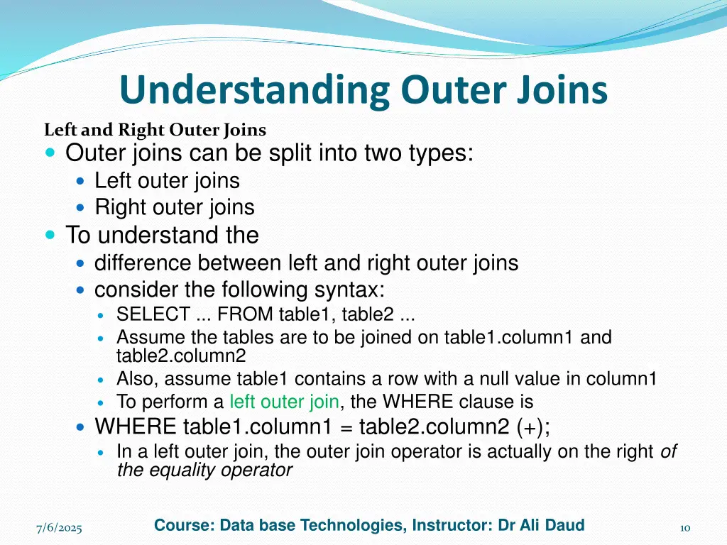 understanding outer joins left and right outer