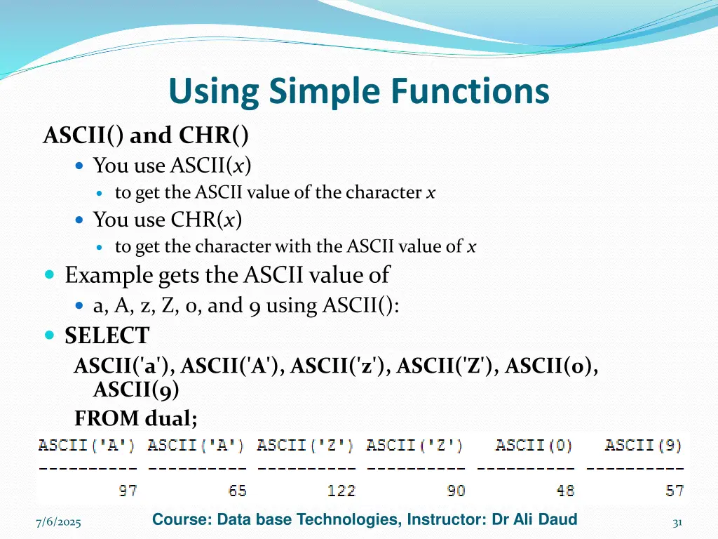using simple functions ascii