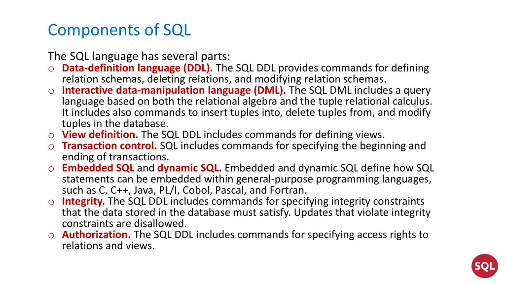 components of sql