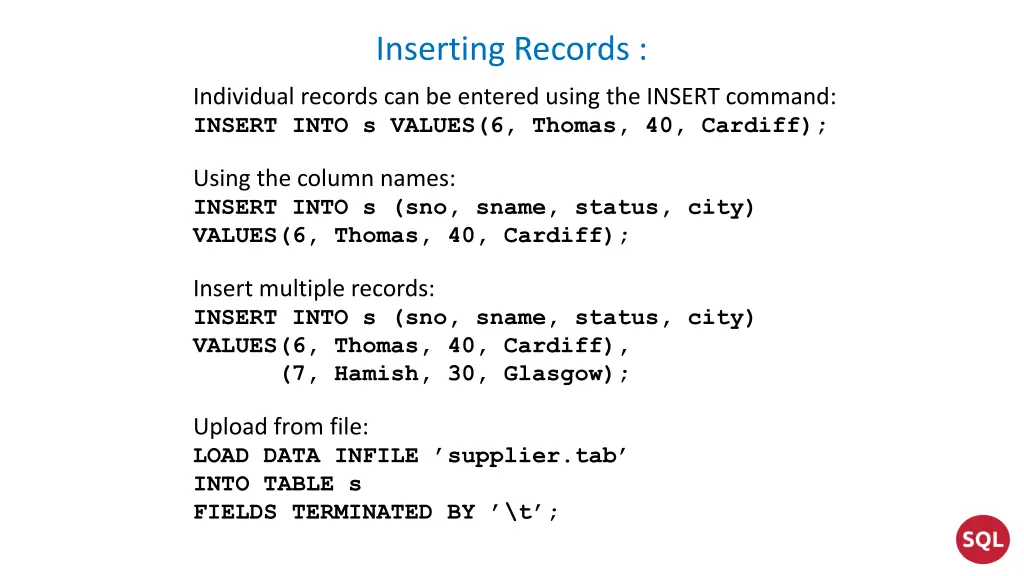 inserting records