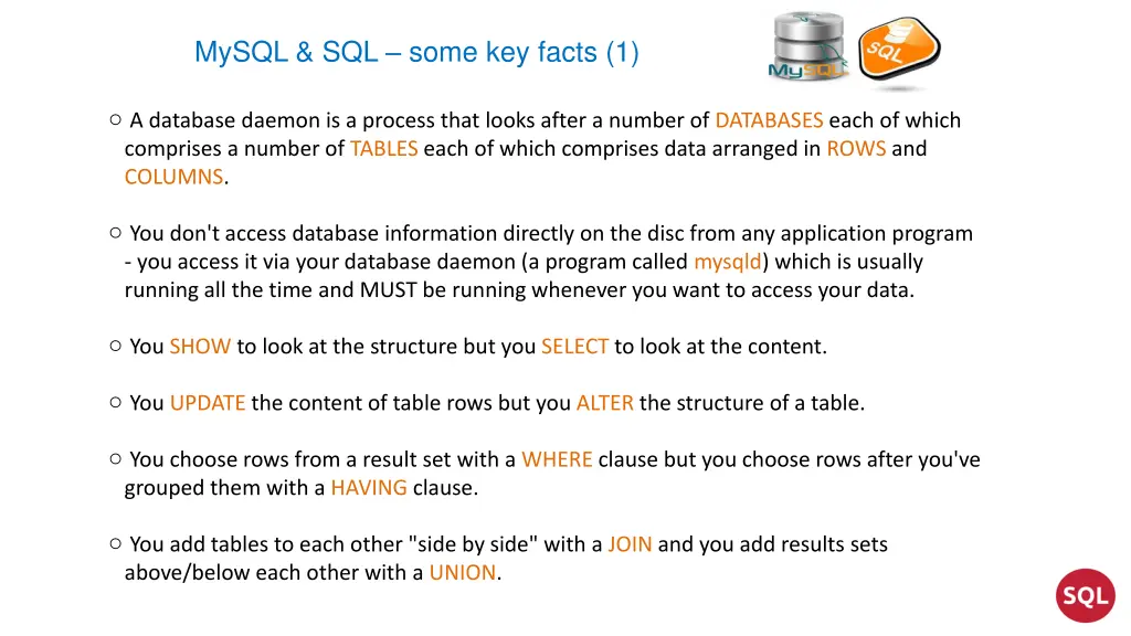 mysql sql some key facts 1