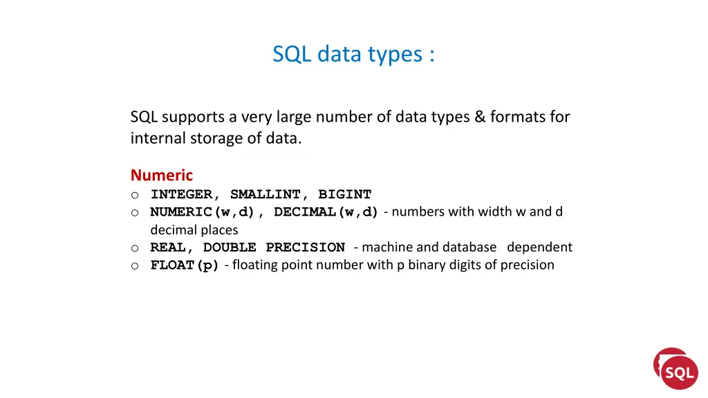 sql data types