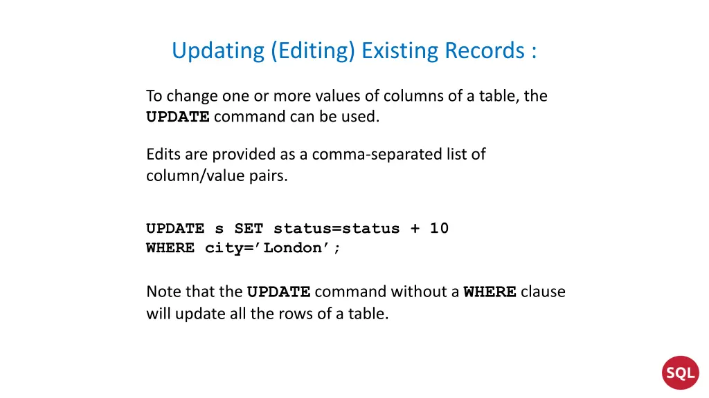 updating editing existing records