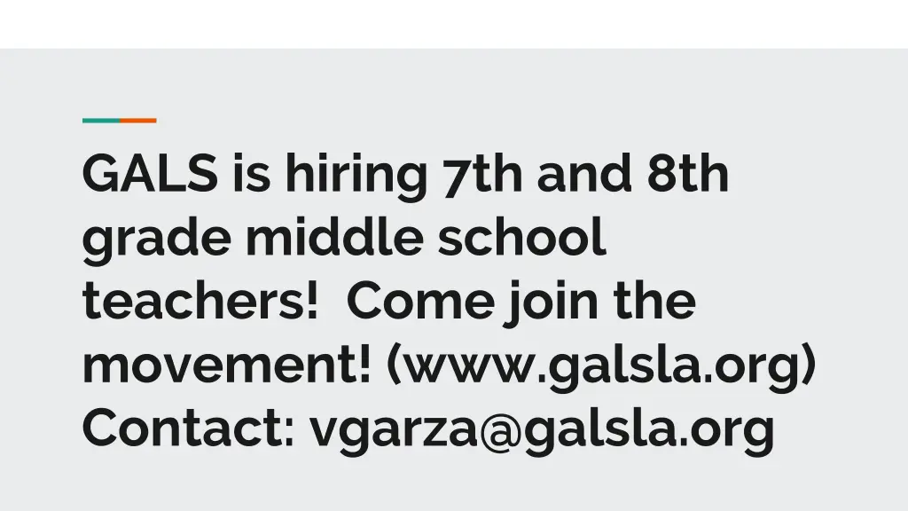 gals is hiring 7th and 8th grade middle school
