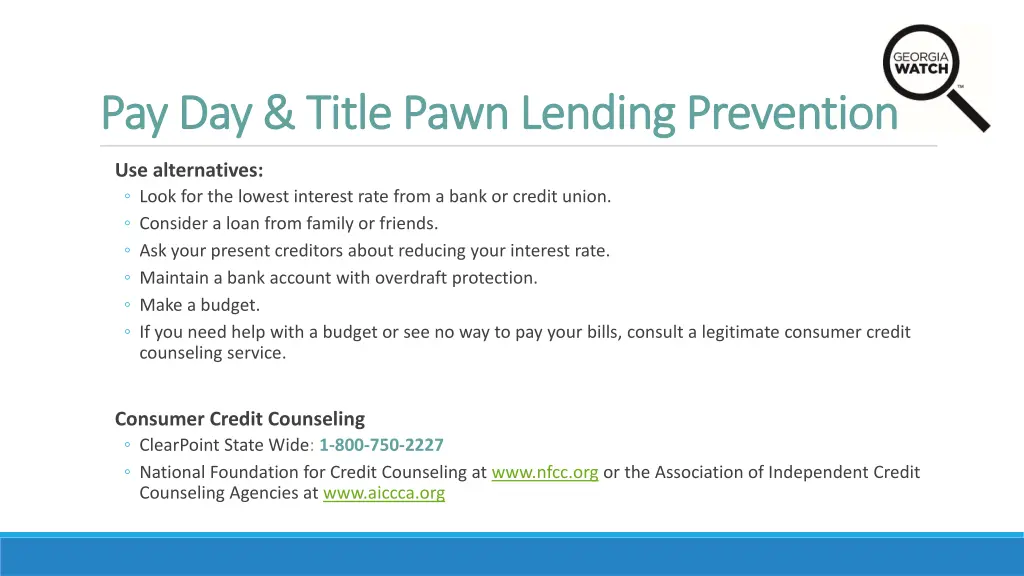 pay day title pawn lending prevention