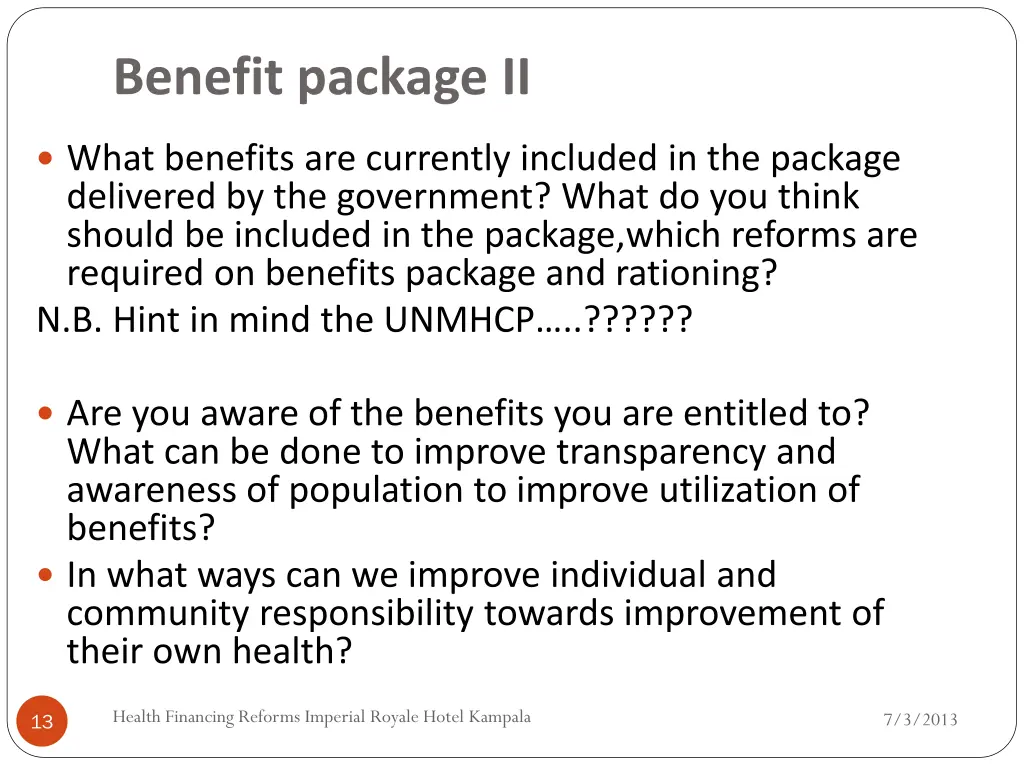 benefit package ii