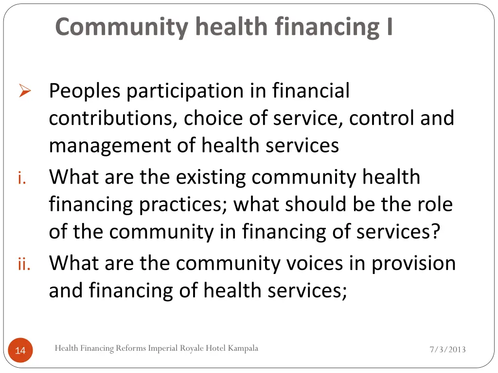 community health financing i