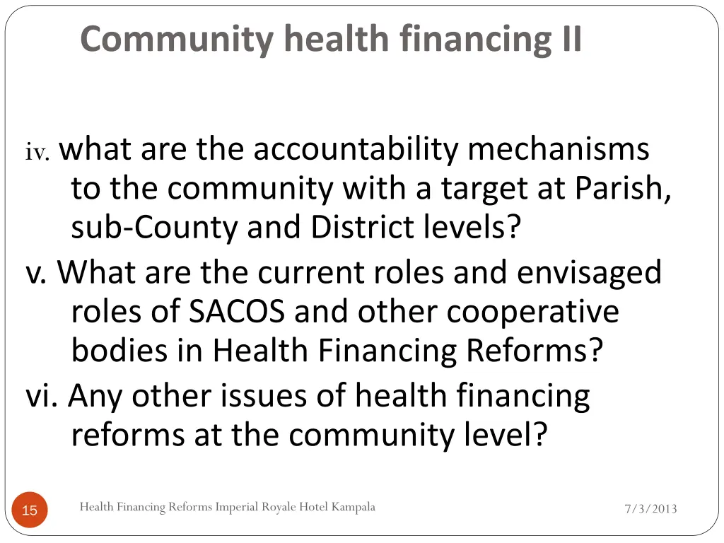 community health financing ii