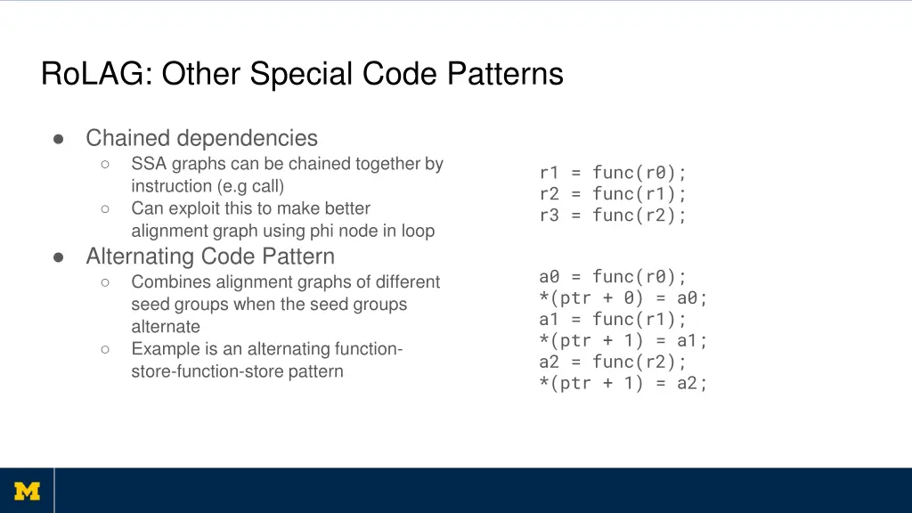 rolag other special code patterns