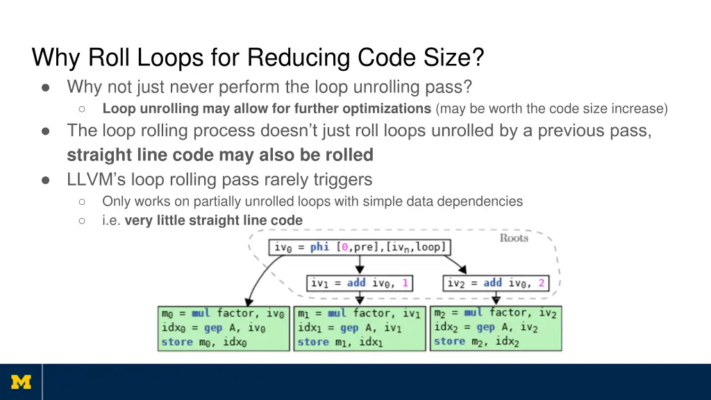 why roll loops for reducing code size