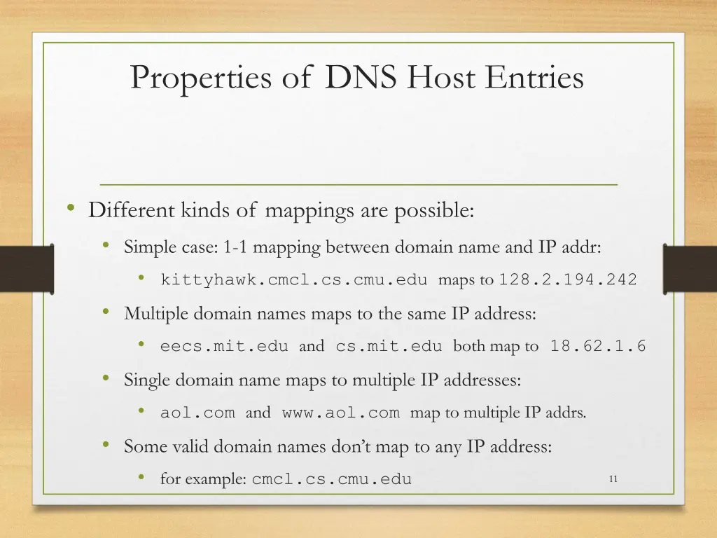 properties of dns host entries