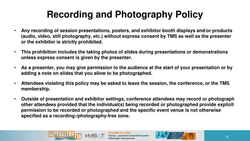 recording and photography policy