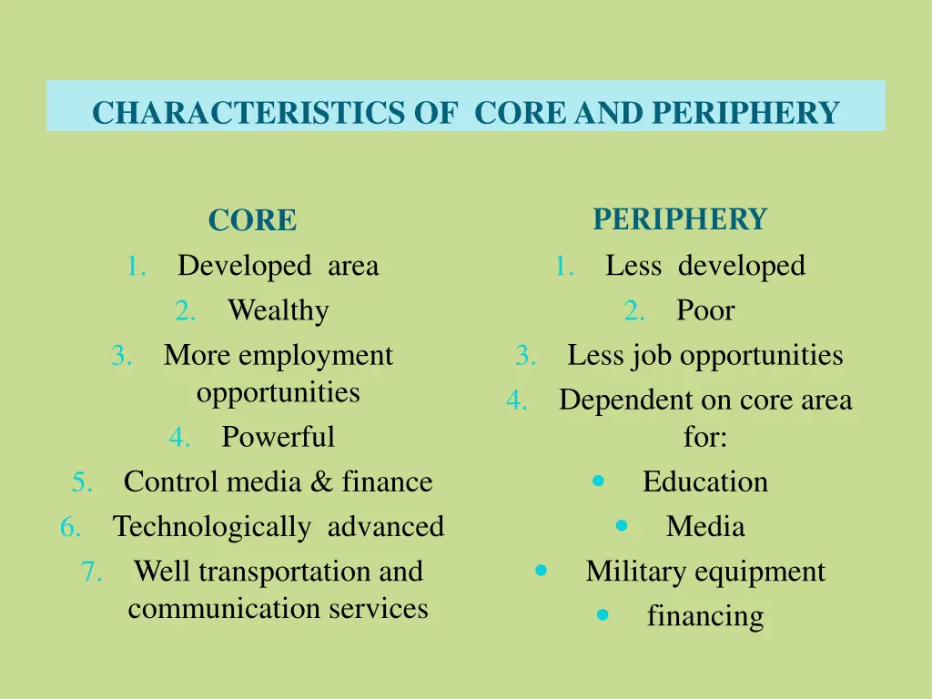 characteristics of core and periphery