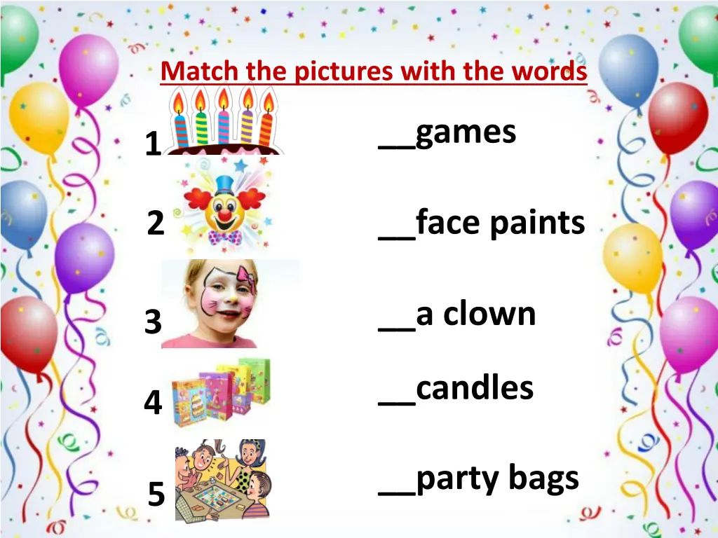 match the pictures with the words