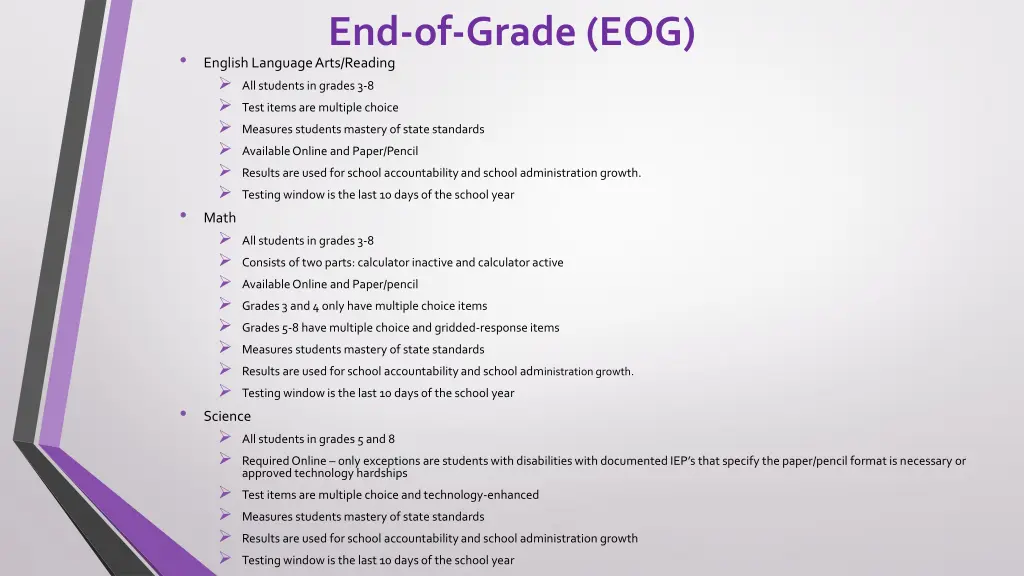 end of grade eog english language arts reading