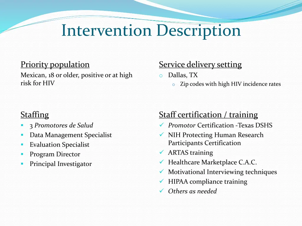 intervention description
