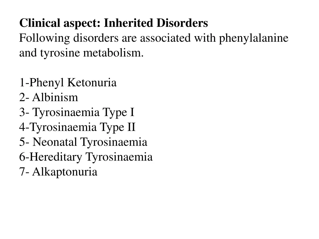 clinical aspect inherited disorders following