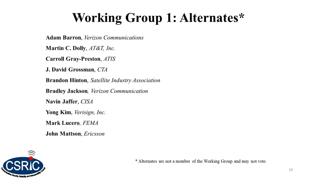 working group 1 alternates