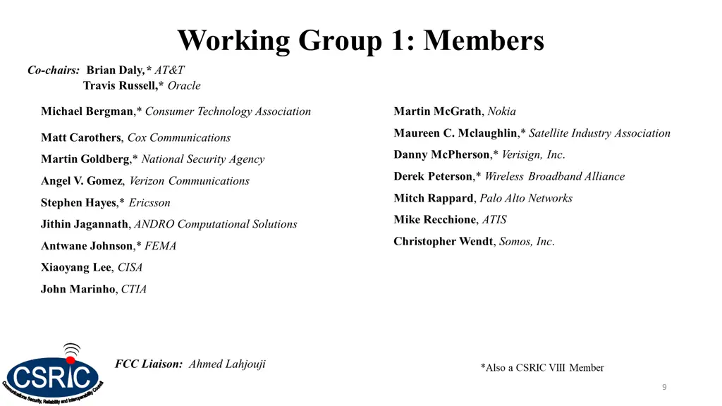 working group 1 members
