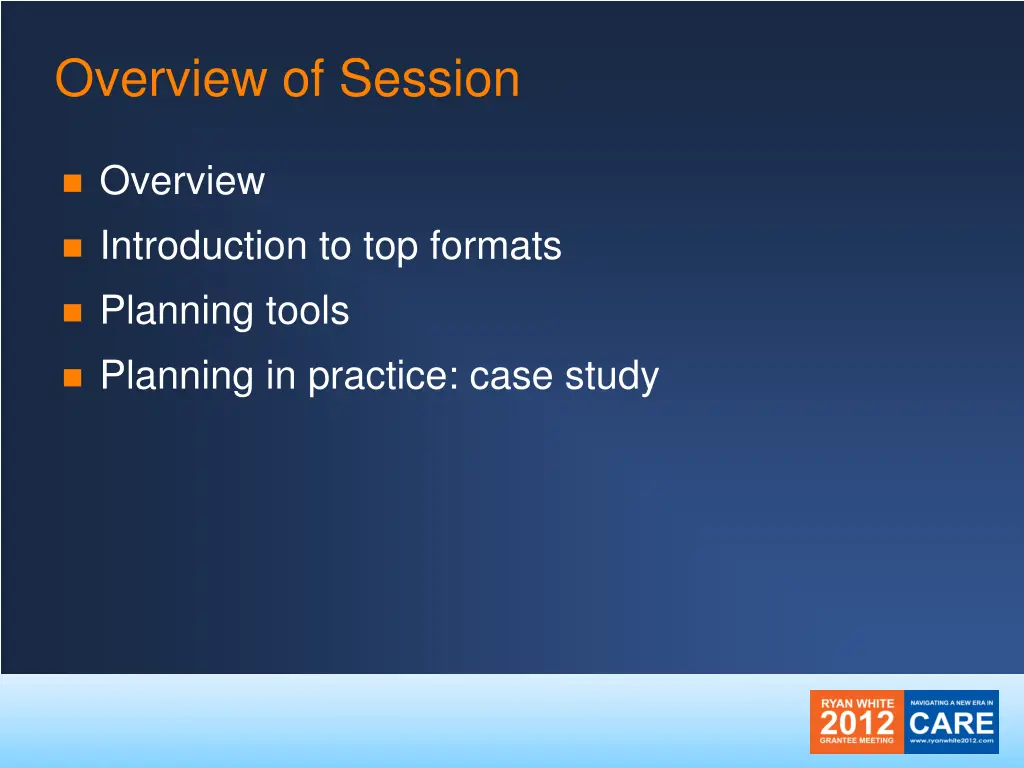 overview of session