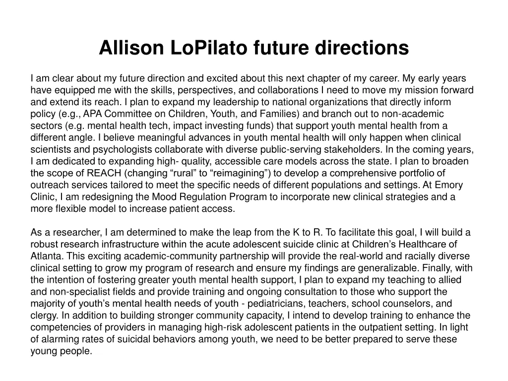 allison lopilato future directions