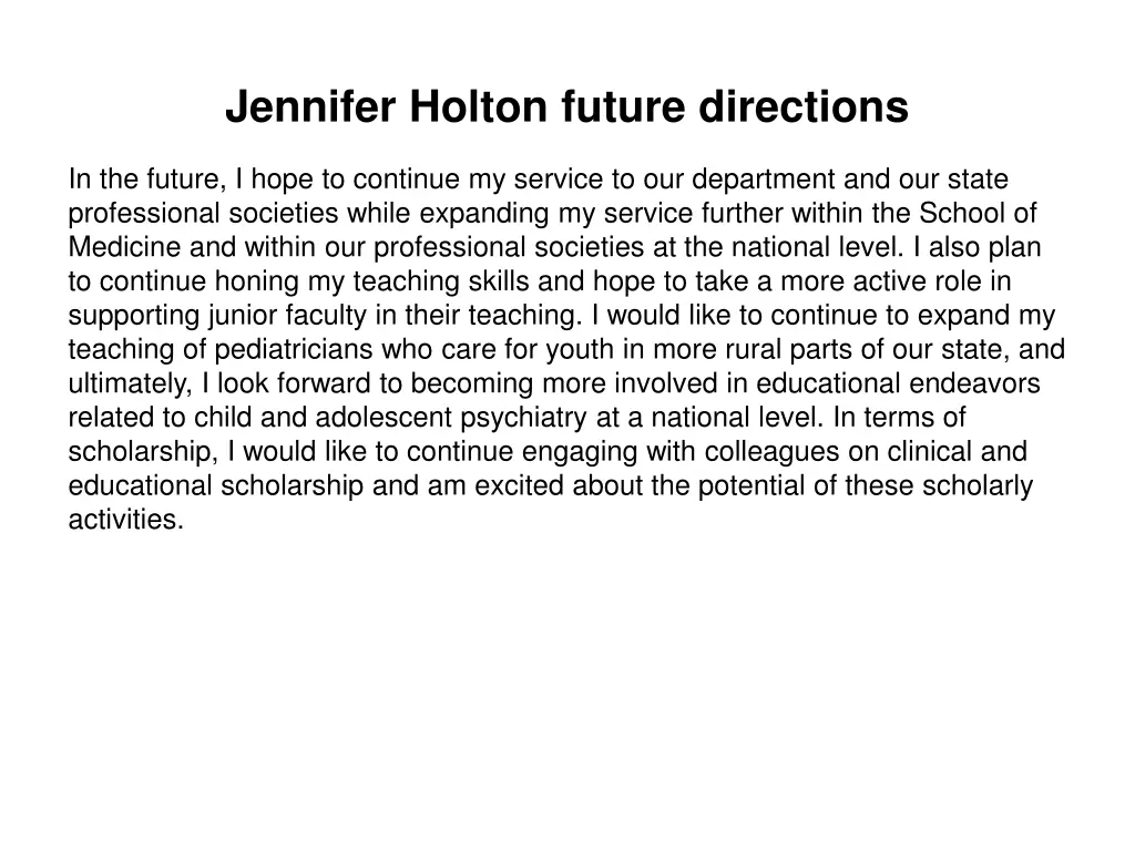jennifer holton future directions