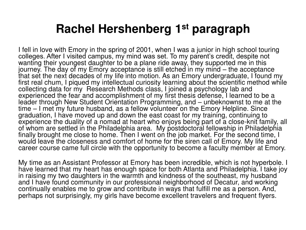 rachel hershenberg 1 st paragraph