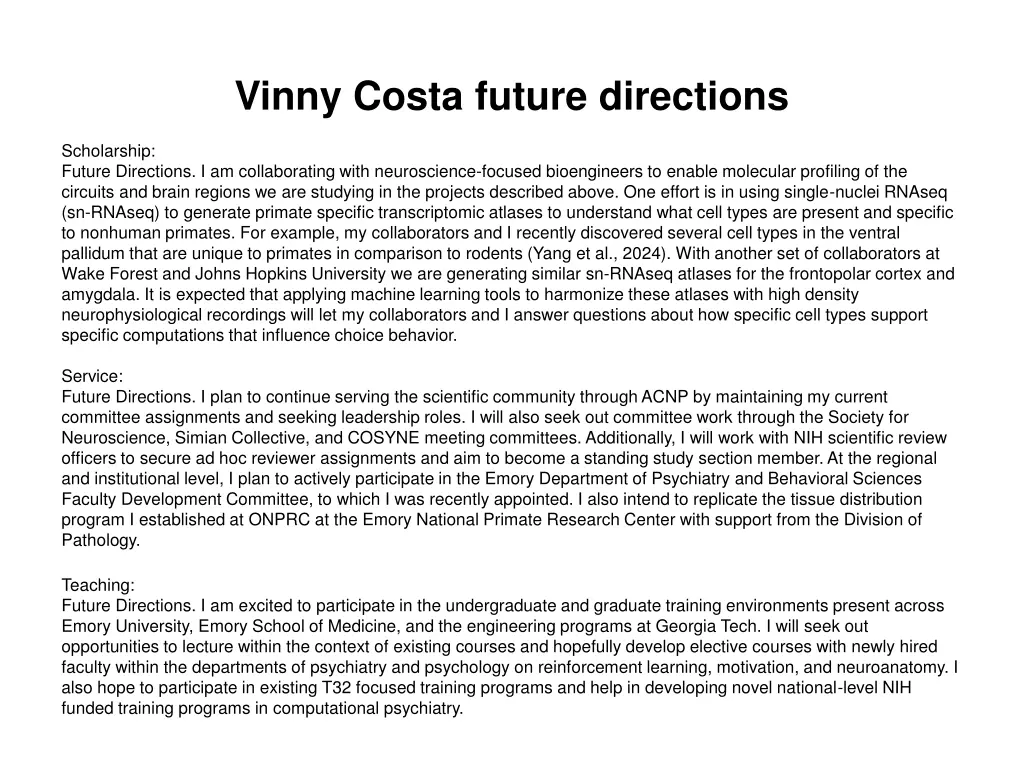 vinny costa future directions