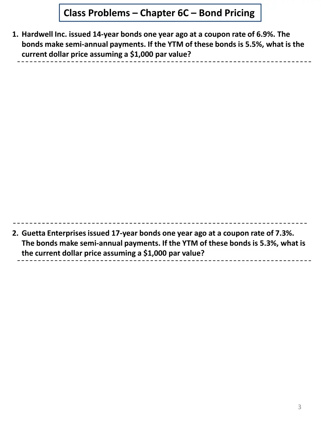 class problems chapter 6c bond pricing