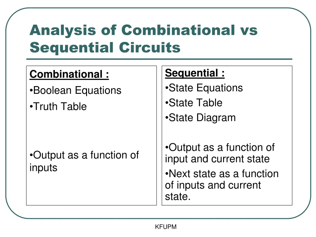 analysis of combinational vs sequential circuits