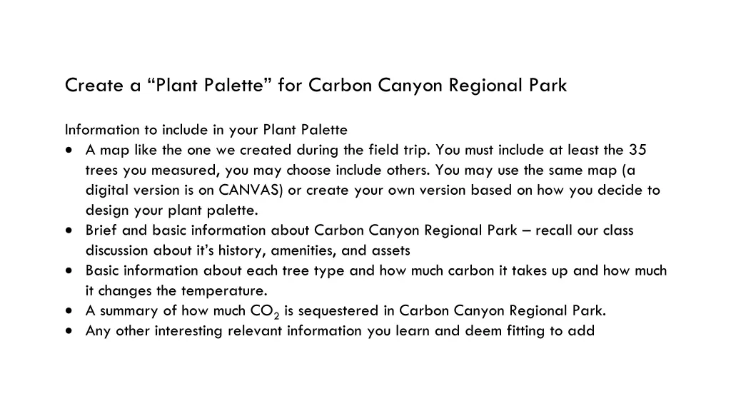 c reate a plant palette for carbon canyon