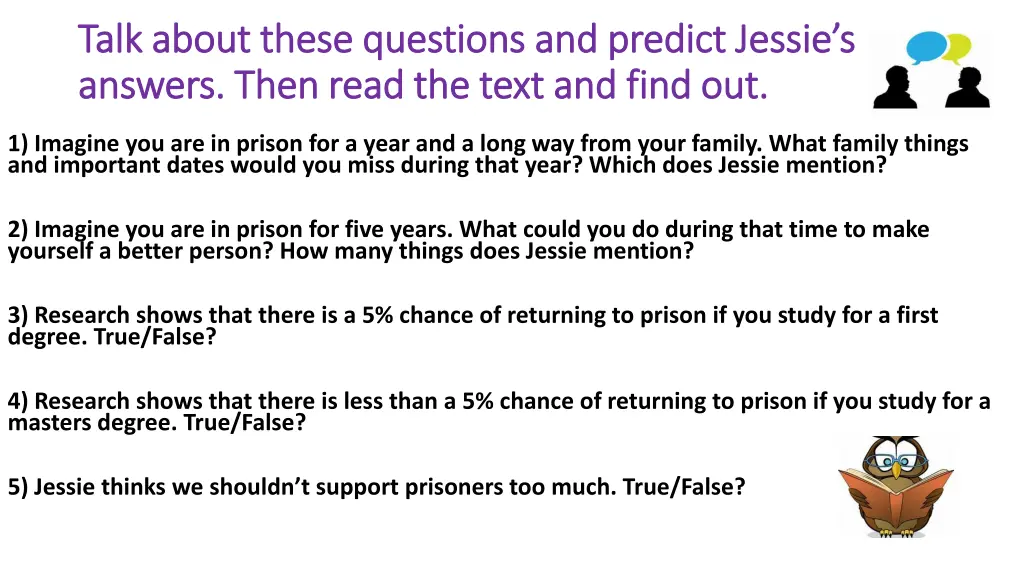 talk about these questions and predict jessie