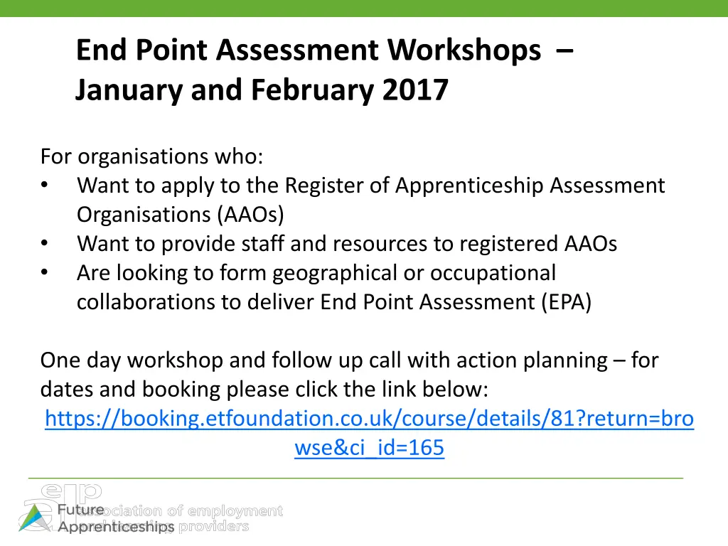 end point assessment workshops january