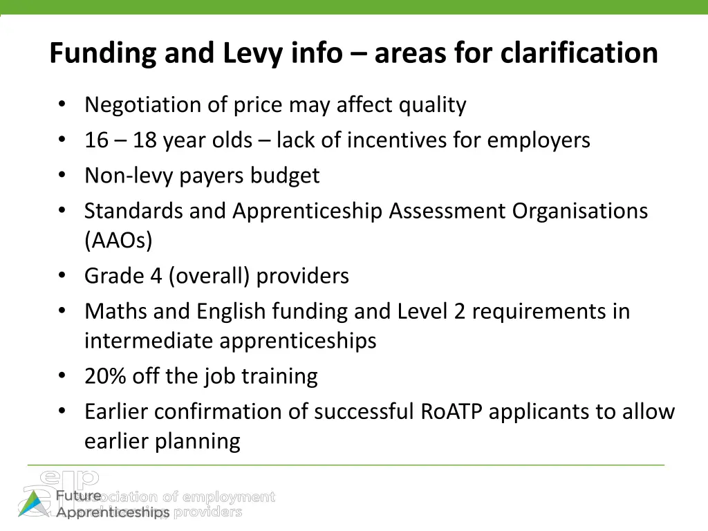 funding and levy info areas for clarification