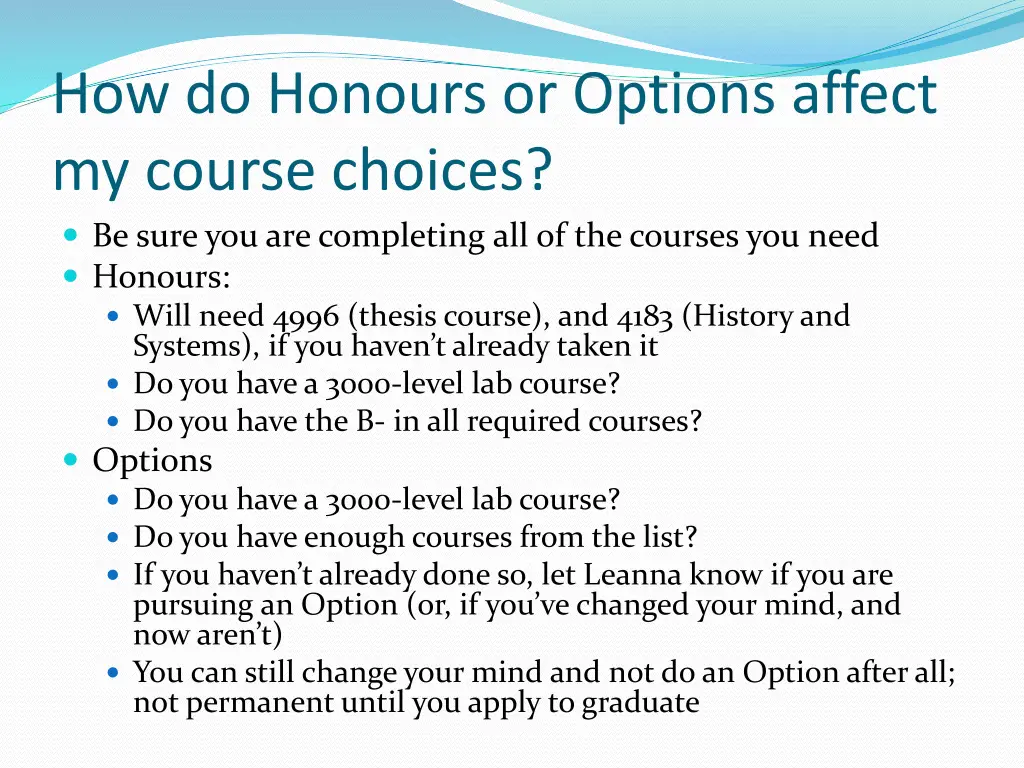 how do honours or options affect my course