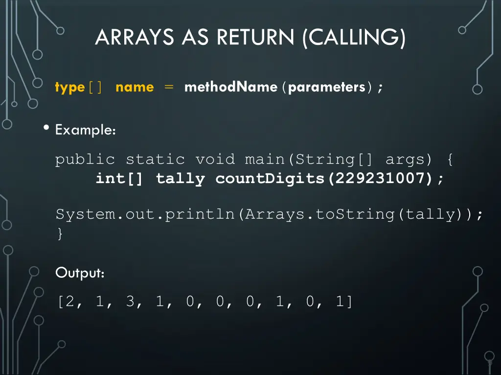 arrays as return calling