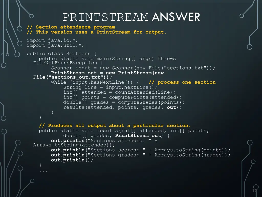printstream answer section attendance program