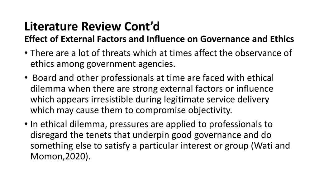 literature review cont d effect of external