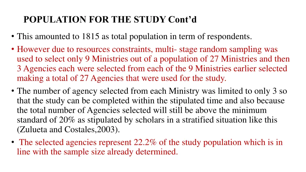 population for the study cont d