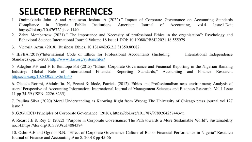 selected refrences omimakinde john a and adejuwon