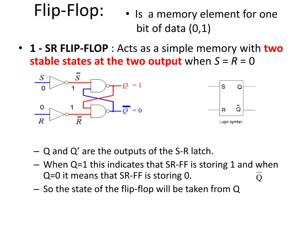 flip flop 1 sr flip flop acts as a simple memory