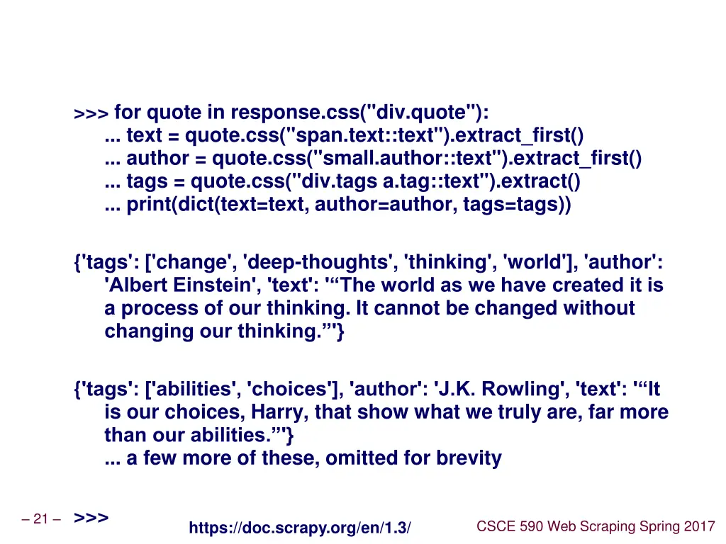 for quote in response css div quote text quote