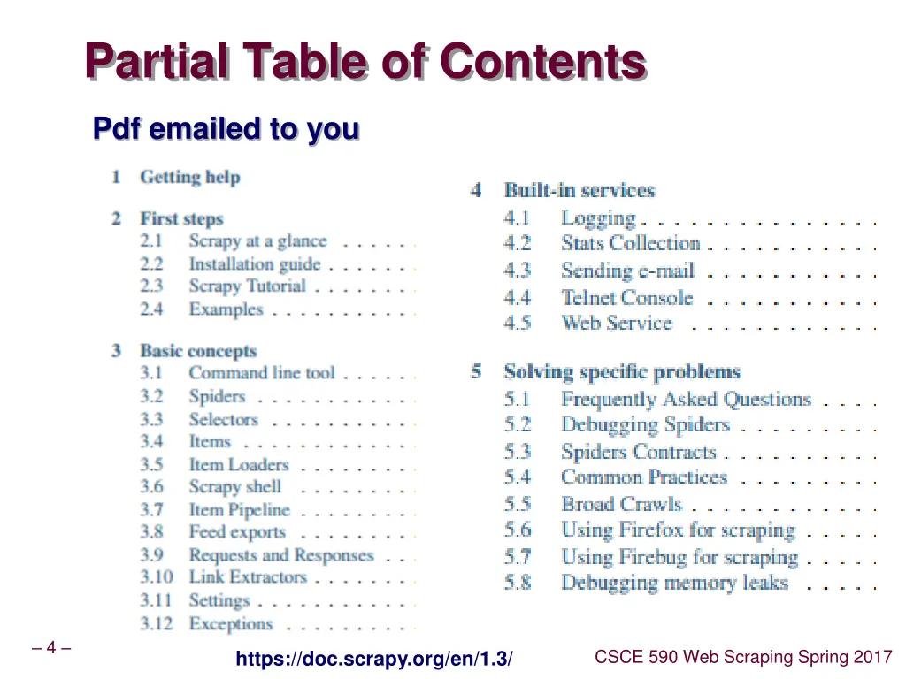 partial table of contents