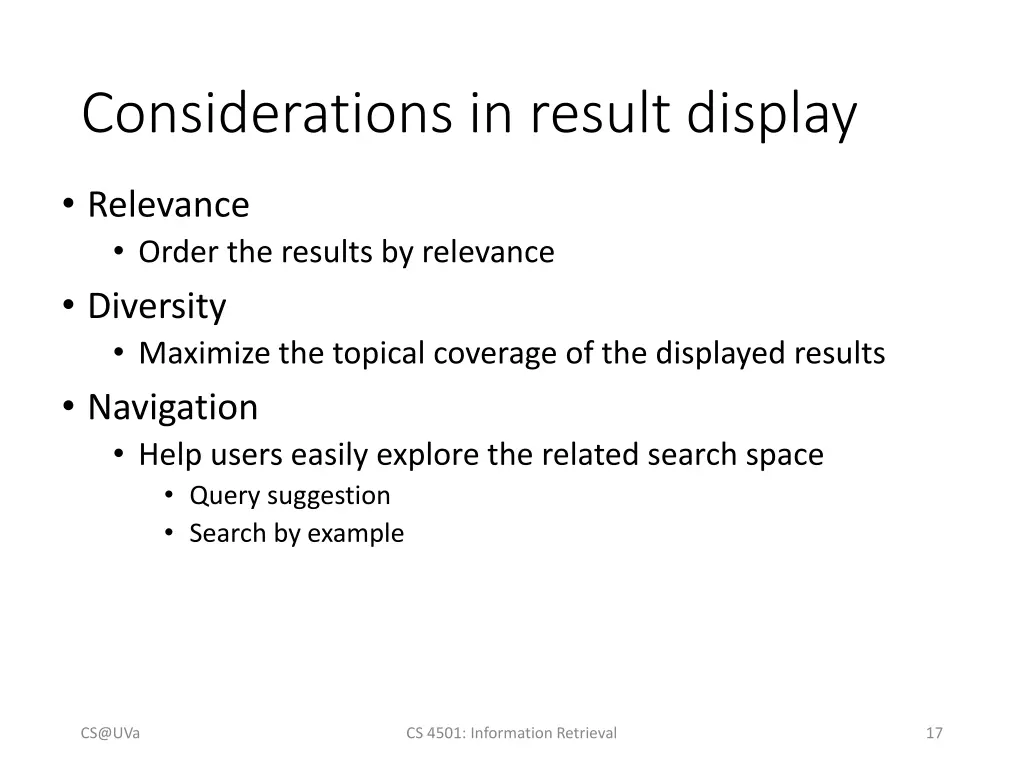 considerations in result display