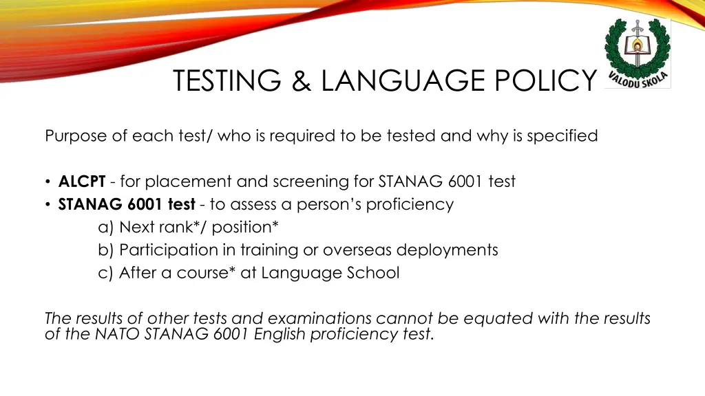 testing language policy