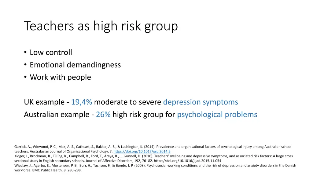 teachers as high risk group
