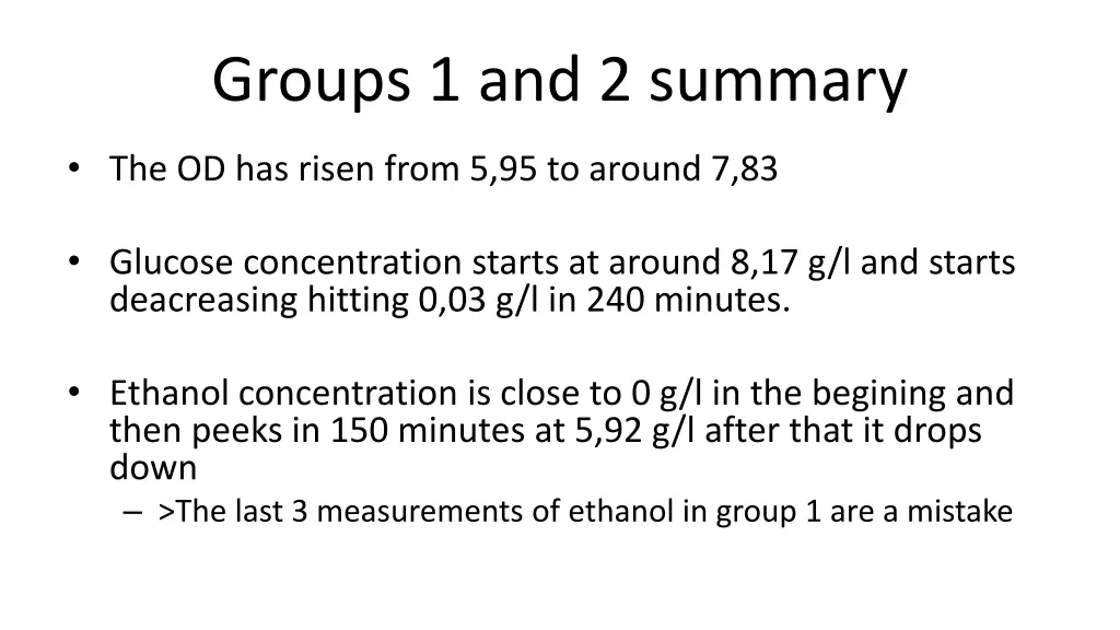 groups 1 and 2 summary