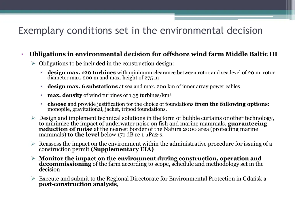 exemplary conditions set in the environmental