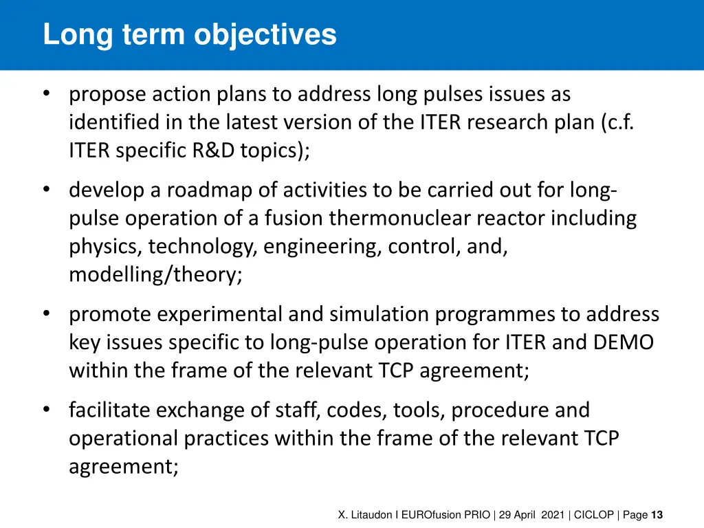 long term objectives